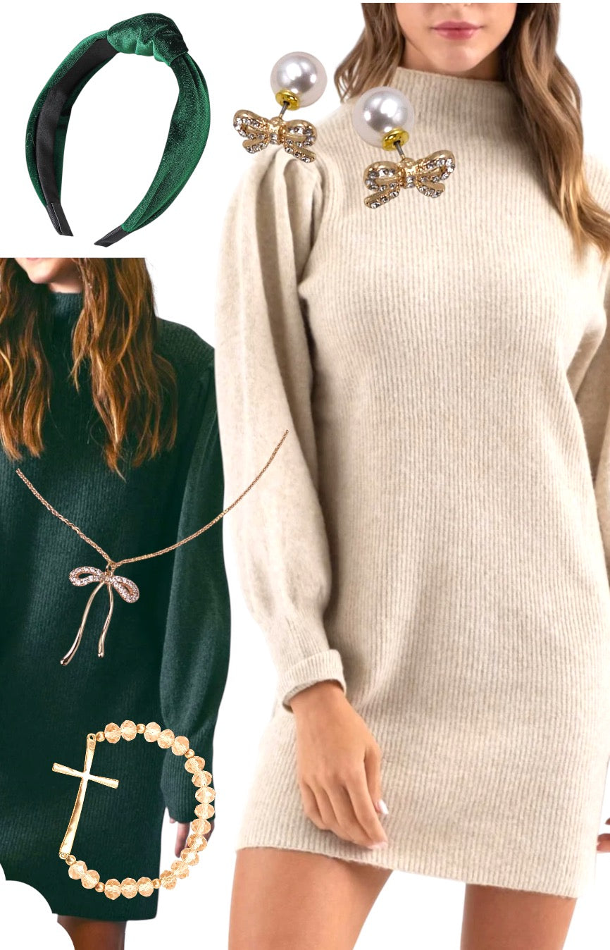 The Anslee Puff Sleeve Sweater Dress (S-L)(2 COLORS)