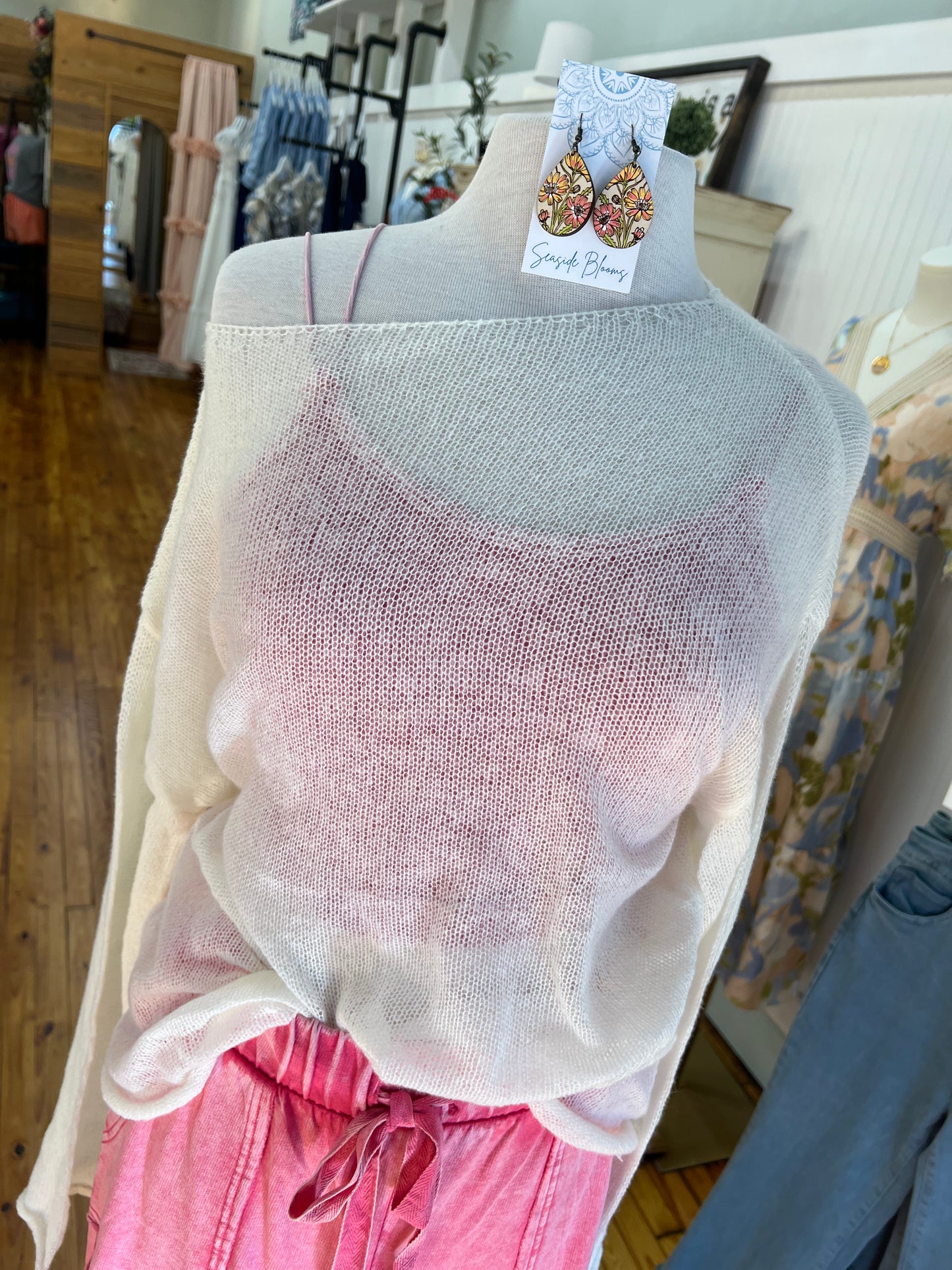 Solid Color Hollow Knit Top Apricot White (S-L)