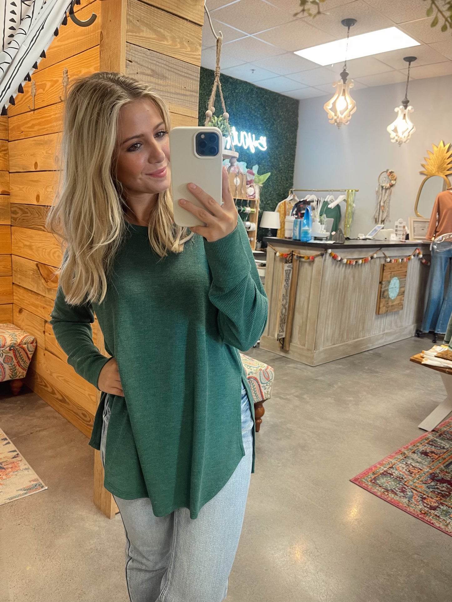 Long Sleeve Basic Waffle Weave Top