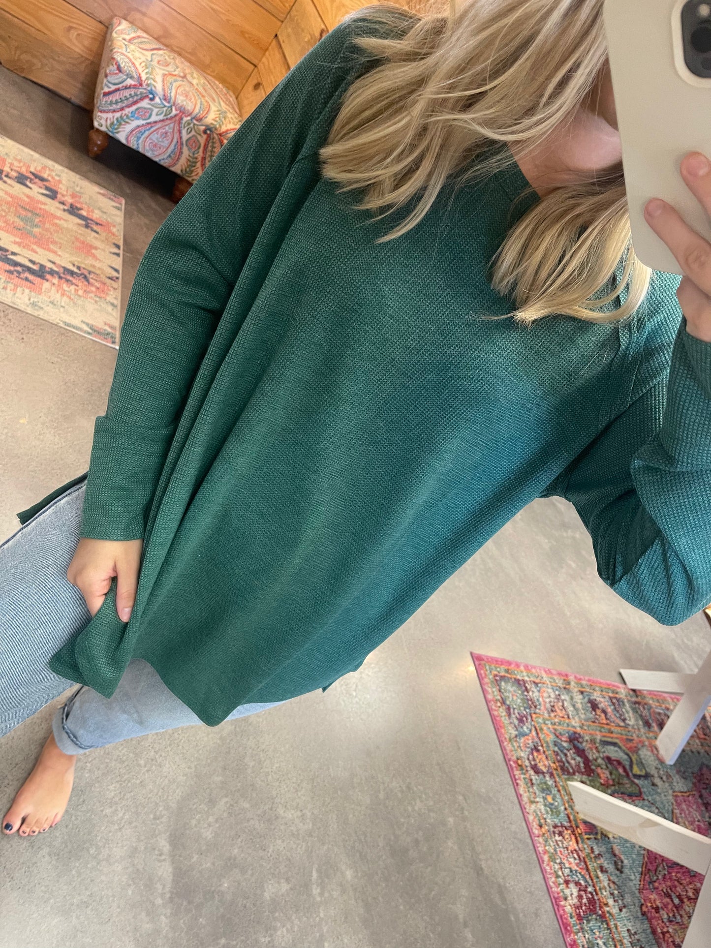 Long Sleeve Basic Waffle Weave Top