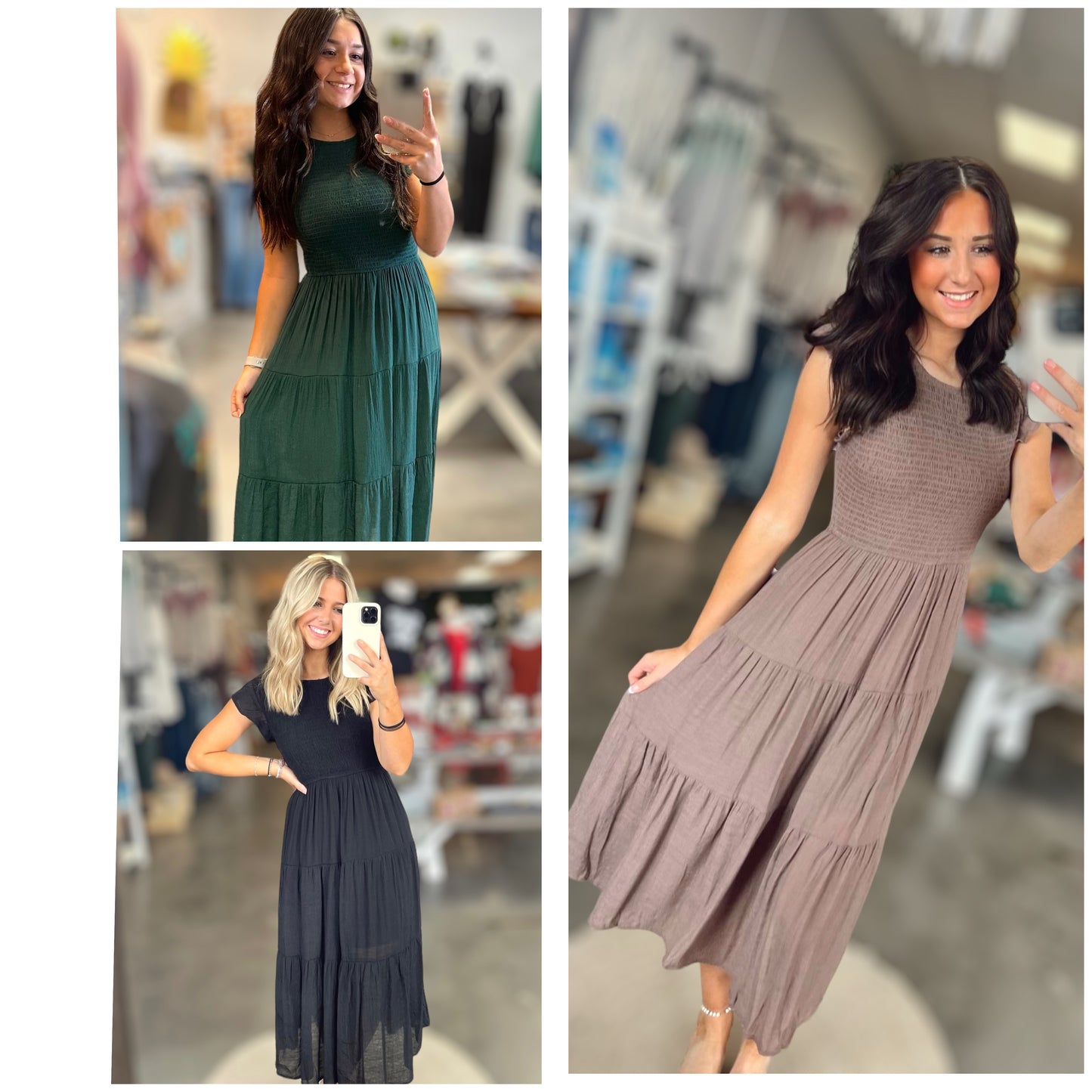 Smocked Tiered Midi Dress (S-3X)(3 Colors)