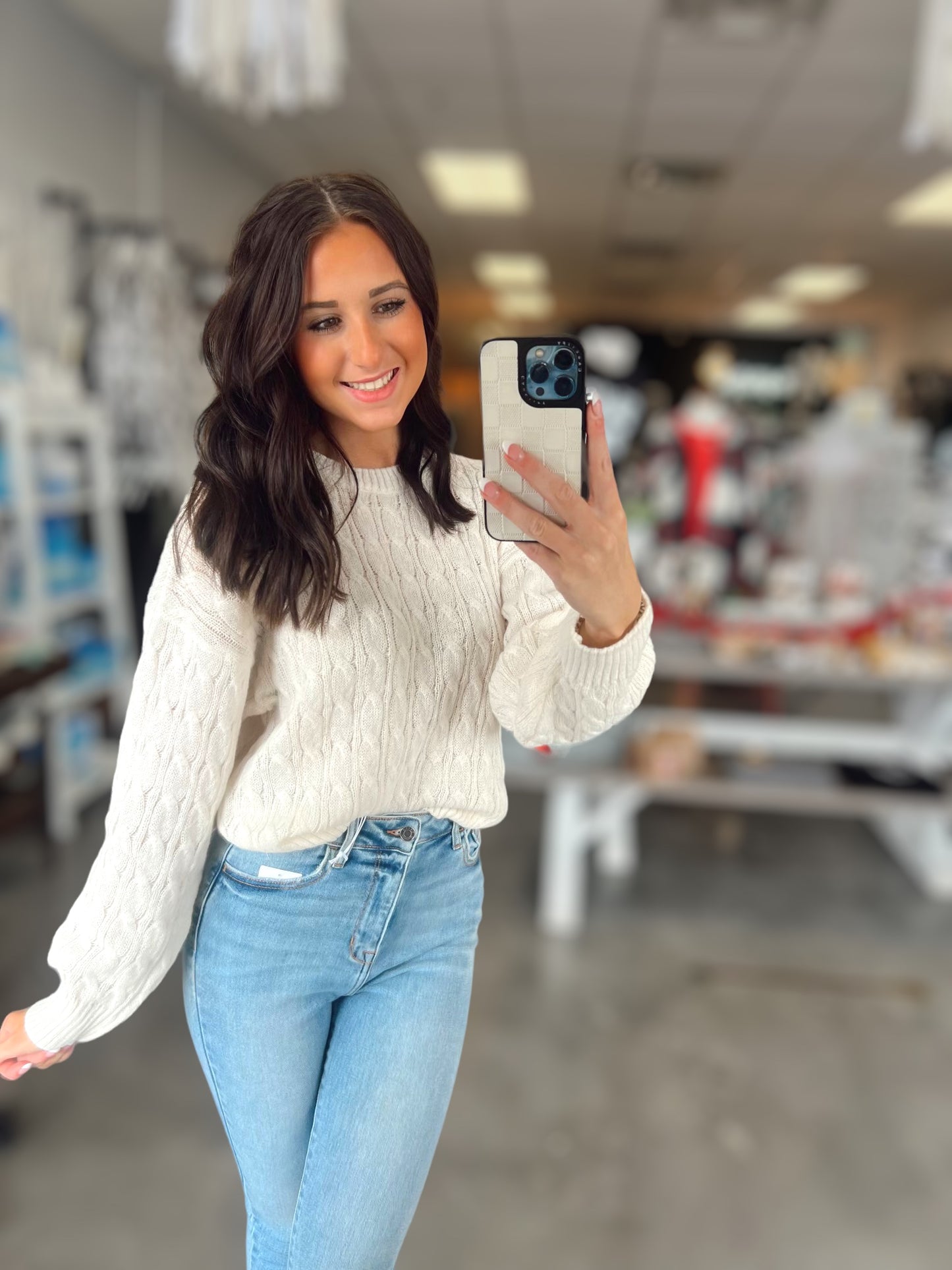 Ivory Crew Neck Cable Knit Sweater (S-L)