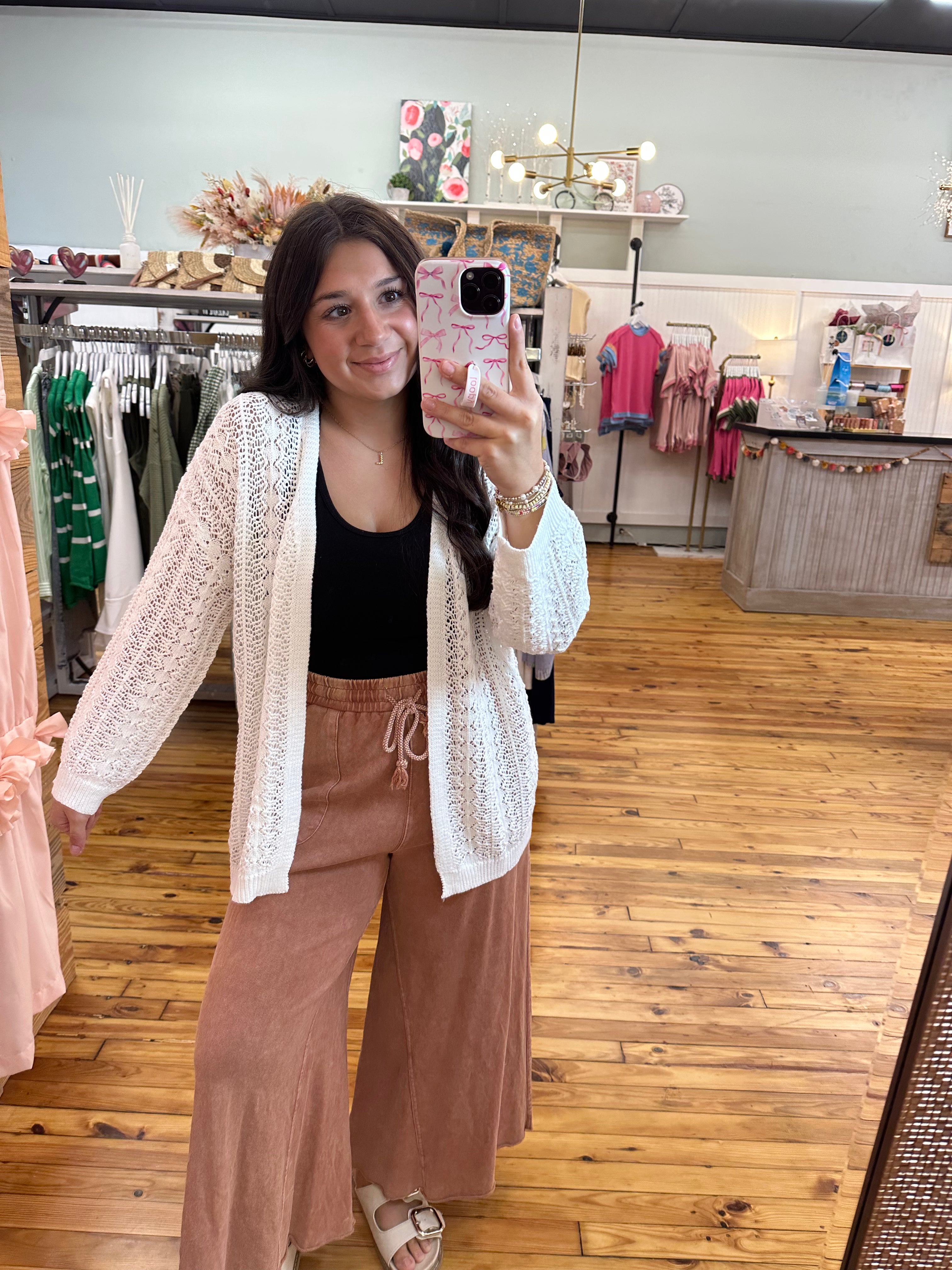 Chic Hollow Out Knit Cardigan with Drop Shoulders (S-XL)