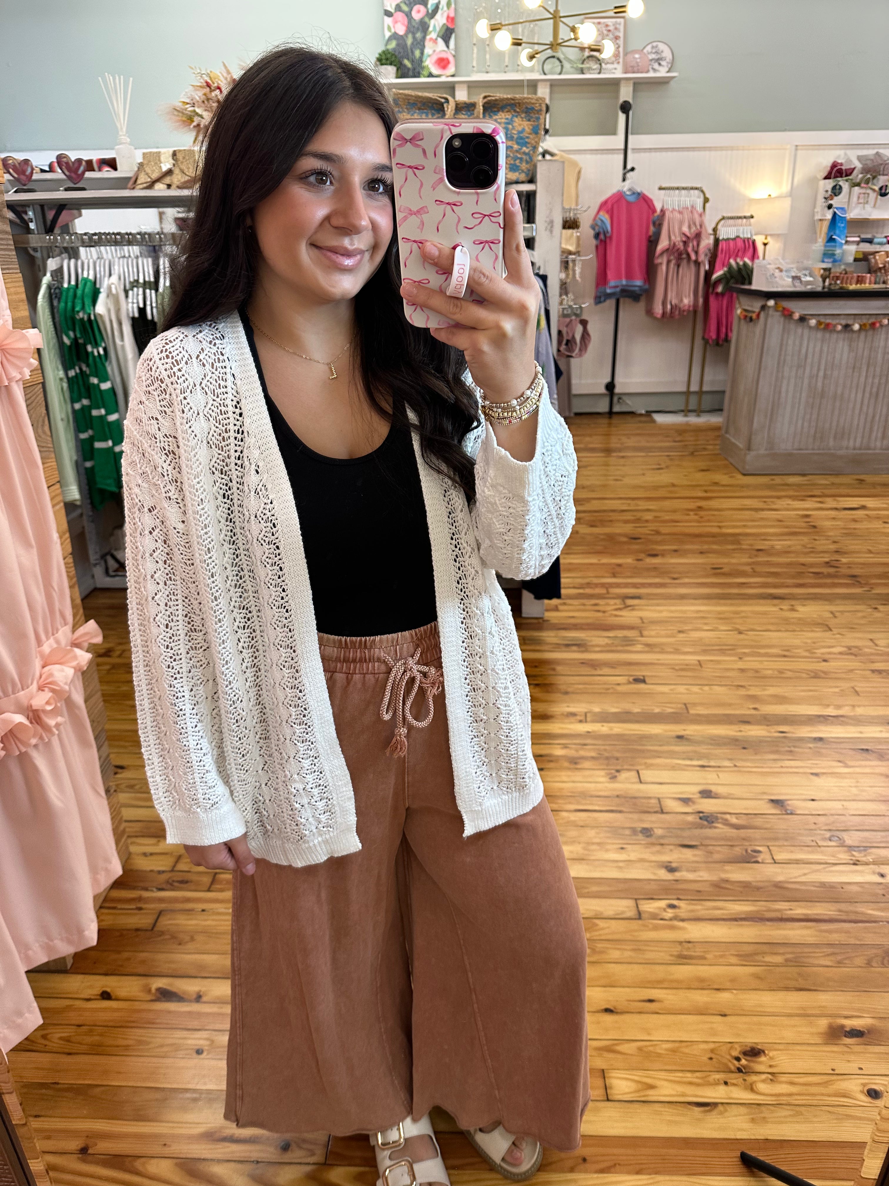 Chic Hollow Out Knit Cardigan with Drop Shoulders (S-XL)