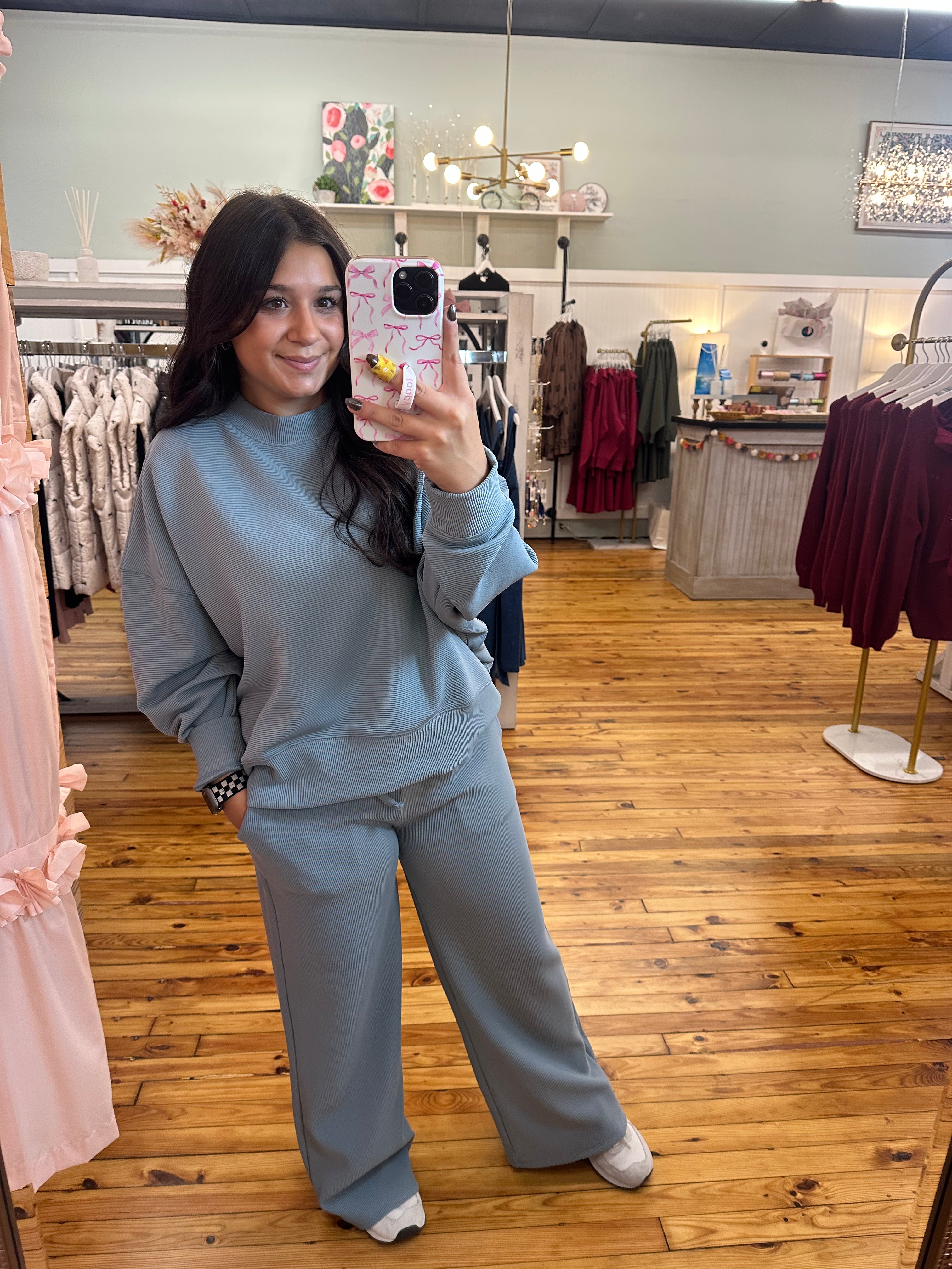 RIBBED ROUND NECK PULLOVER & PANTS SET (S-L)(3 Colors)