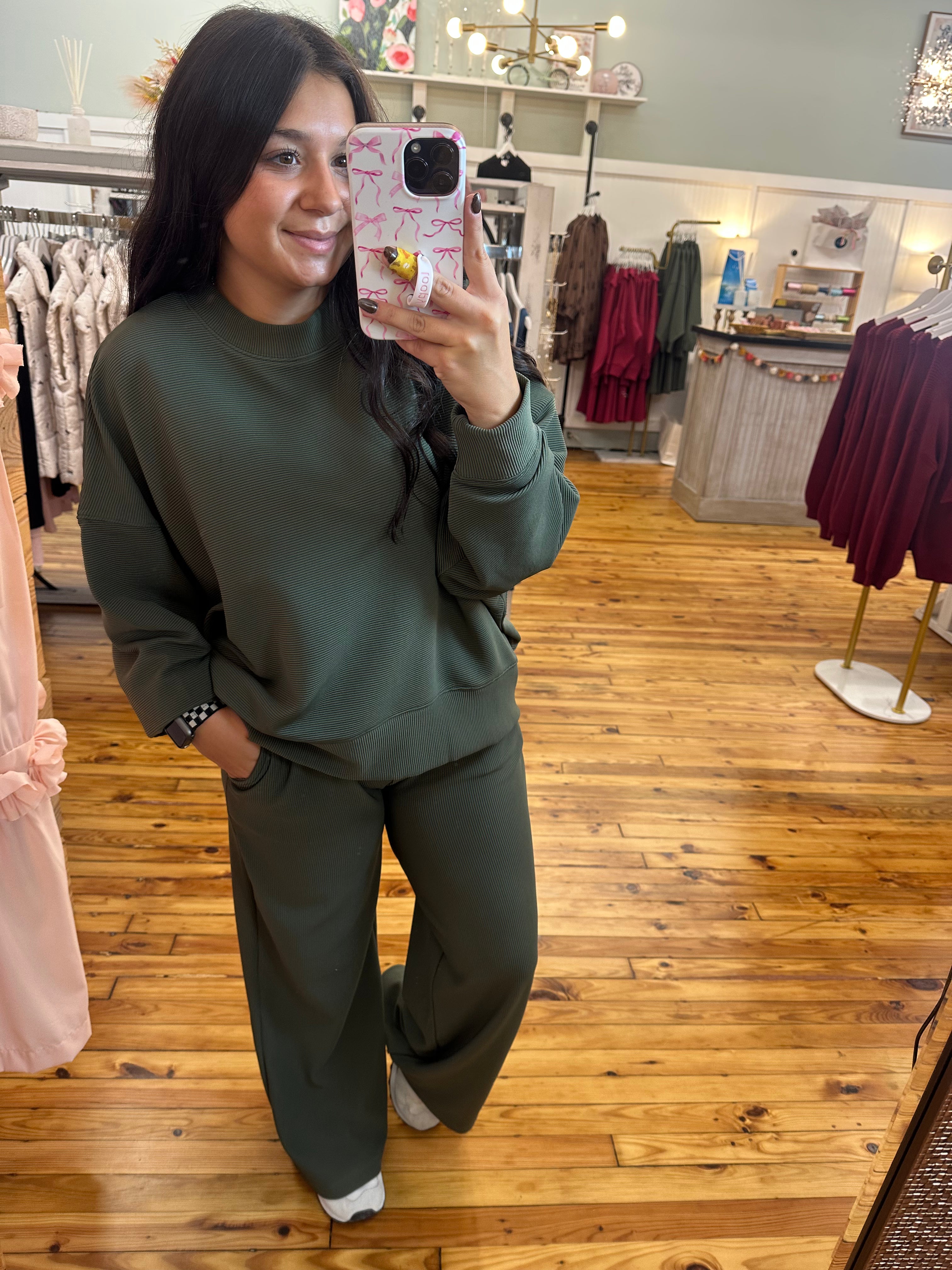 RIBBED ROUND NECK PULLOVER & PANTS SET (S-L)(3 Colors)