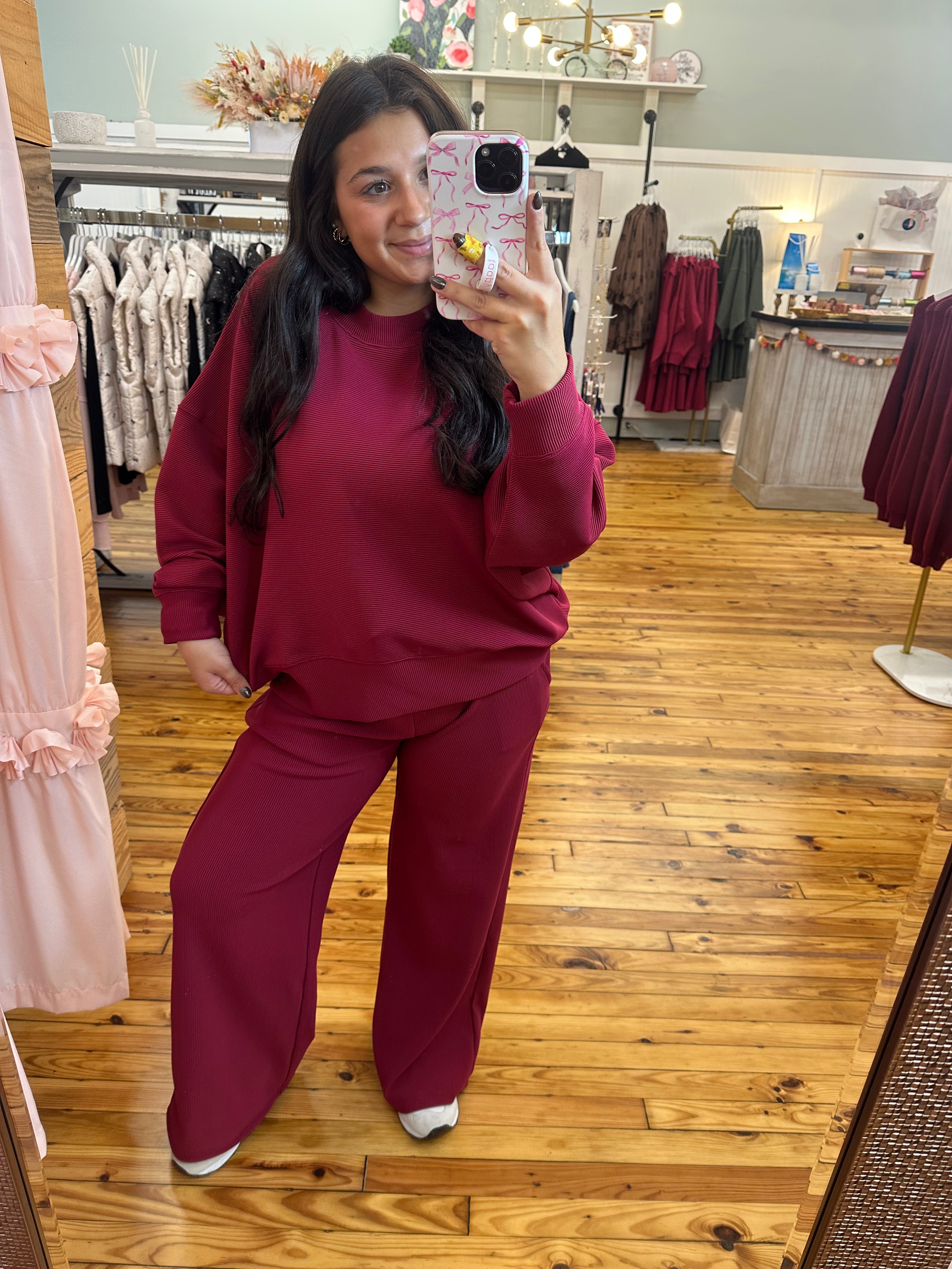 RIBBED ROUND NECK PULLOVER & PANTS SET (S-L)(3 Colors)