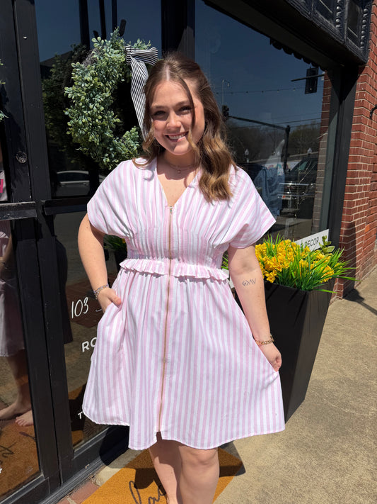 The Ava Lee Dress (Pink or Blue Stripes) S-L