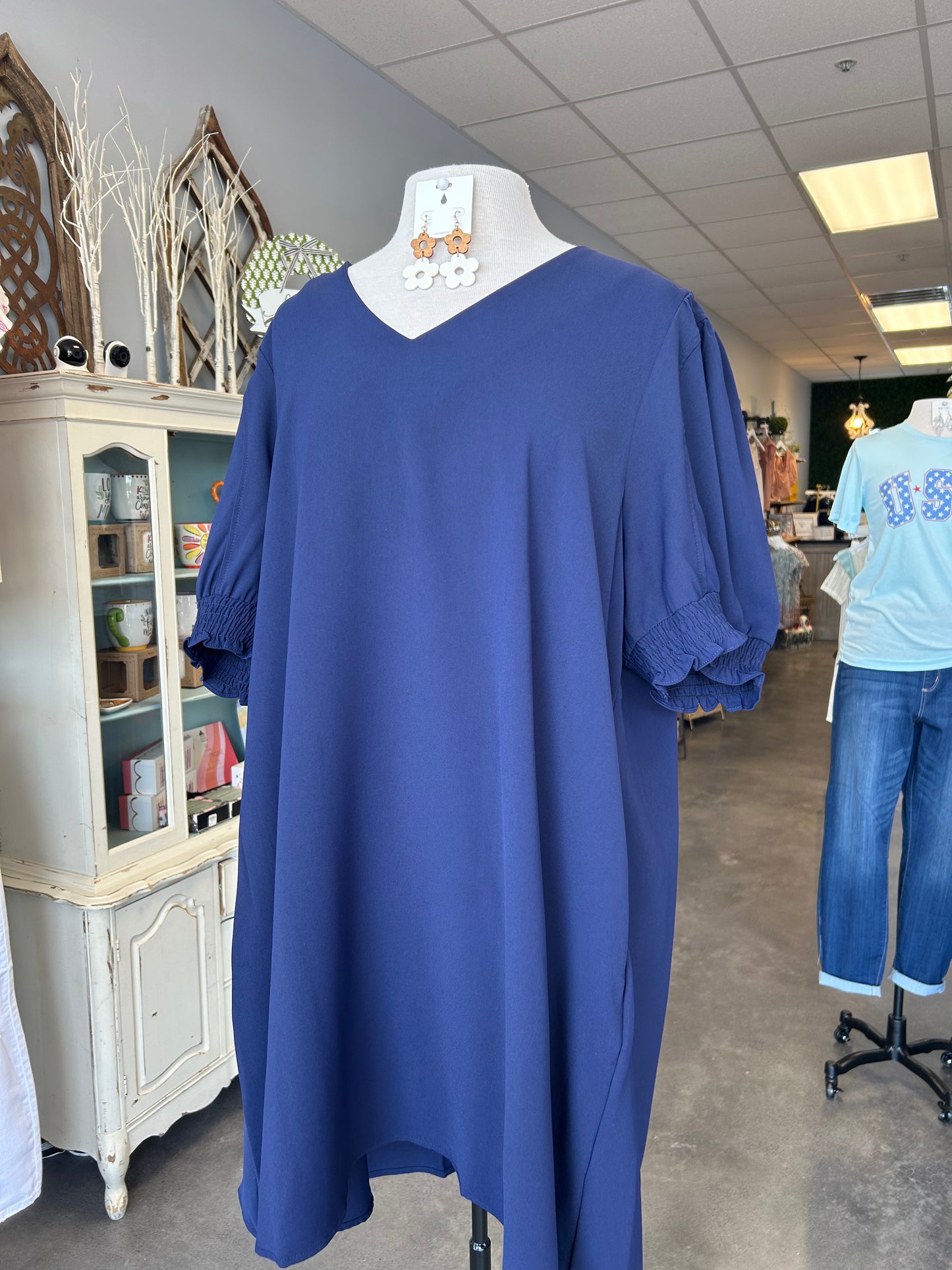 Navy Ruffle Dress (1X-3X)