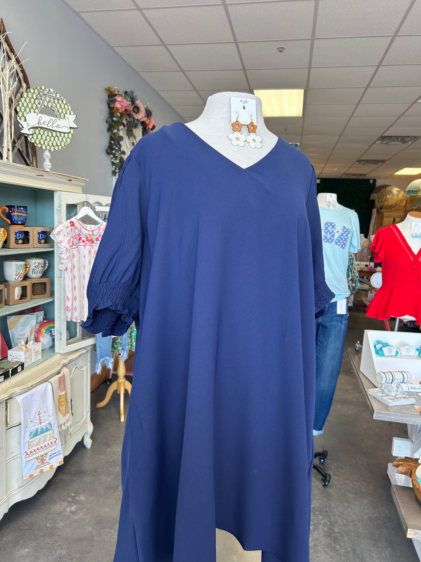 Navy Ruffle Dress (1X-3X)