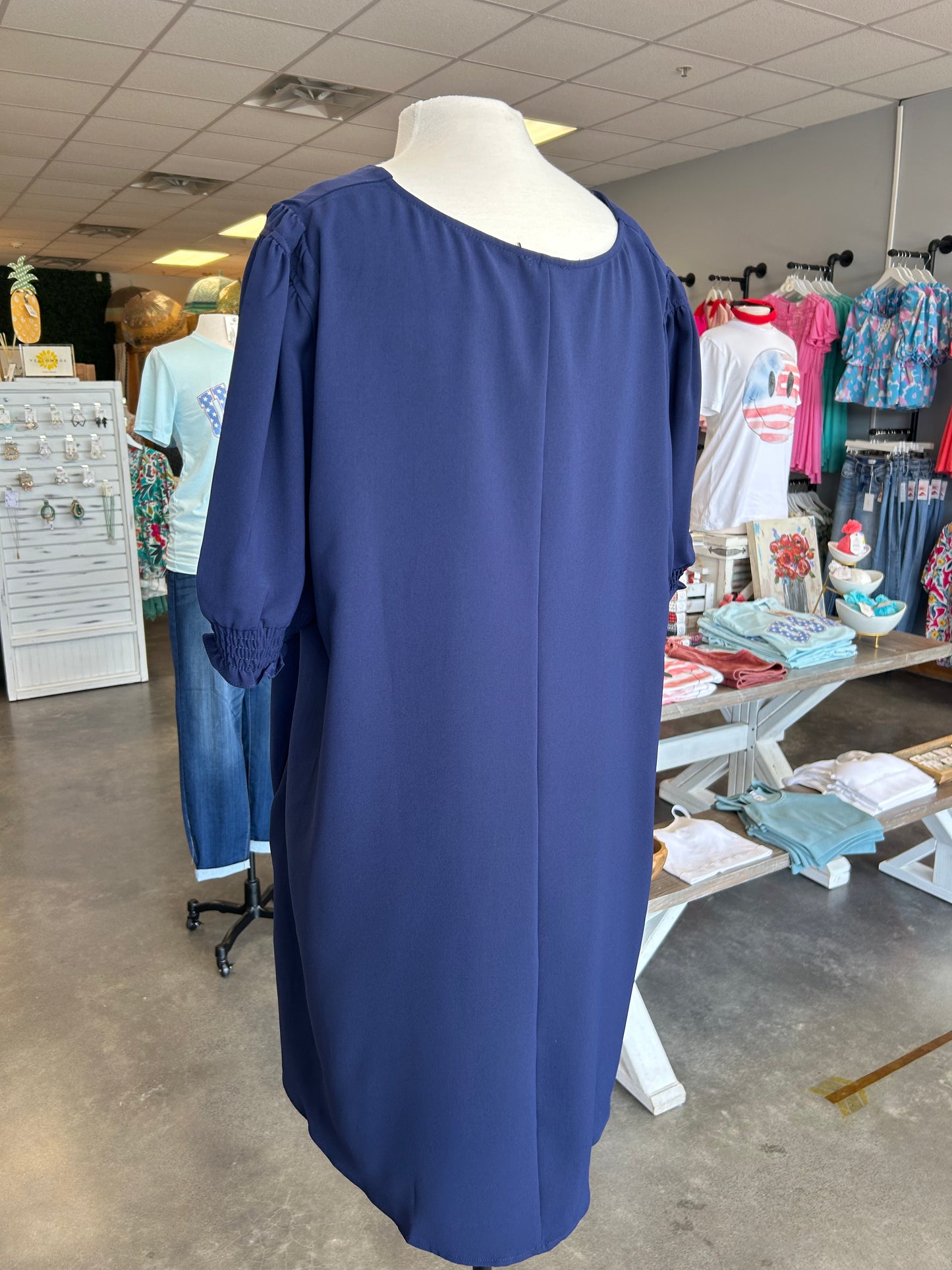 Navy Ruffle Dress (1X-3X)
