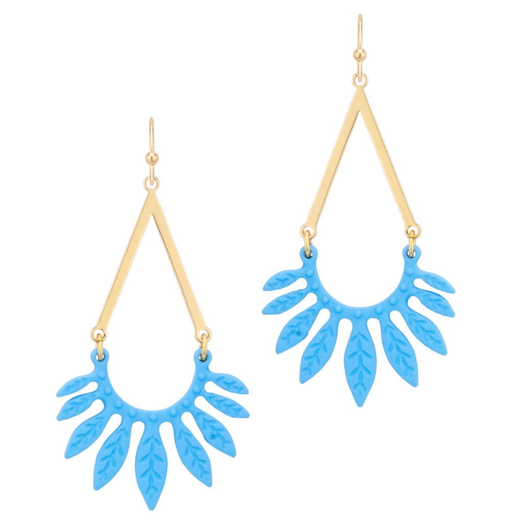 SALE!!Gold & Sky Blue Leaf Drop Earrings