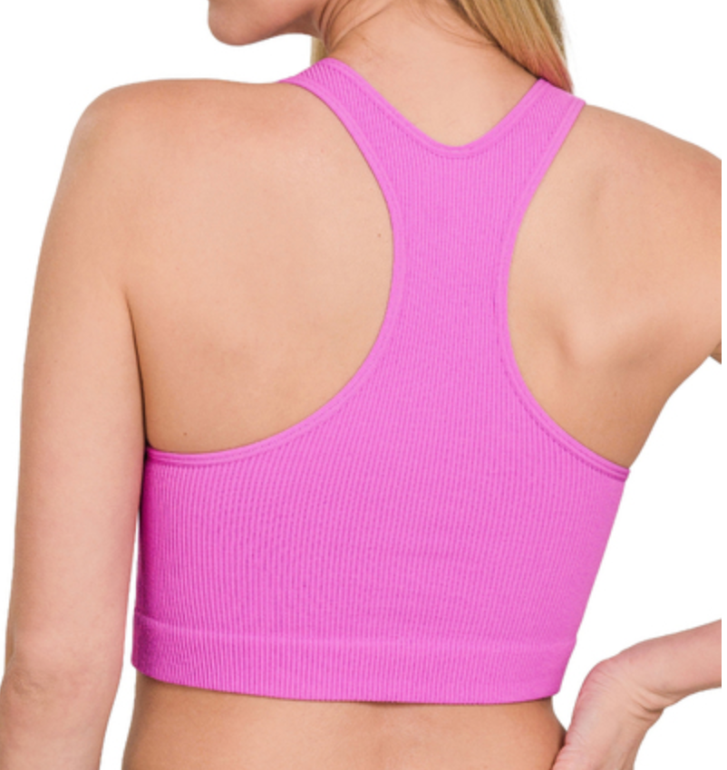 Ribbed Cropped Racerback Brami w/ Removable Pads (Multiple Colors)(S/M or L/XL)