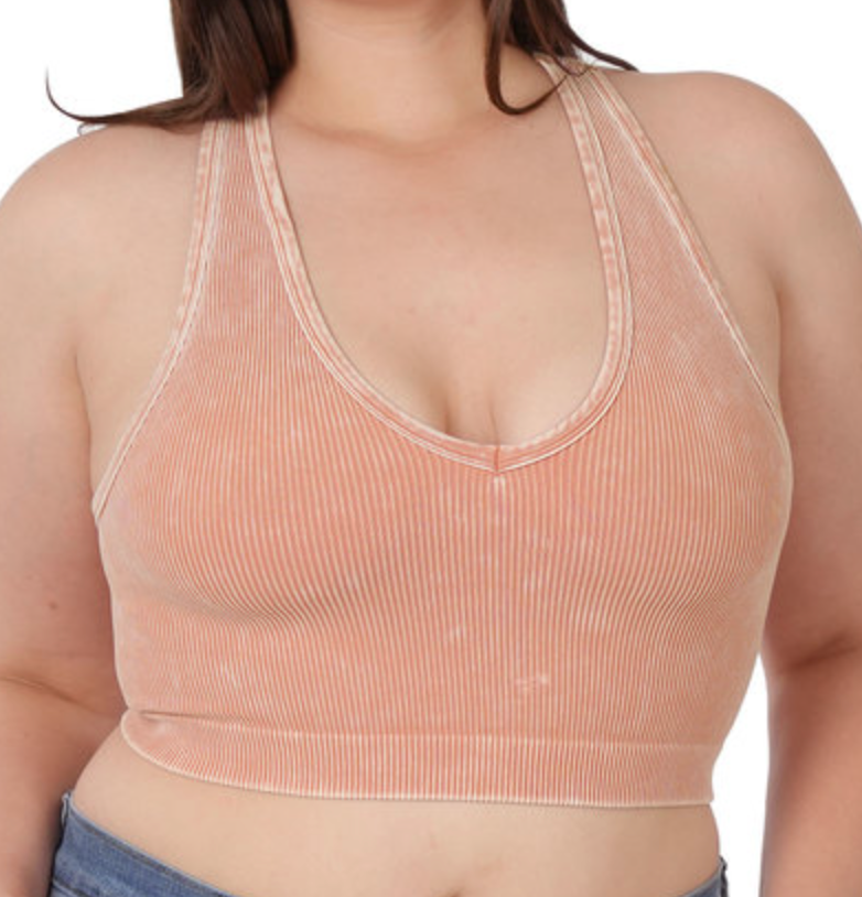 Mineral Washed Ribbed Cropped Racerback Brami (CURVY)