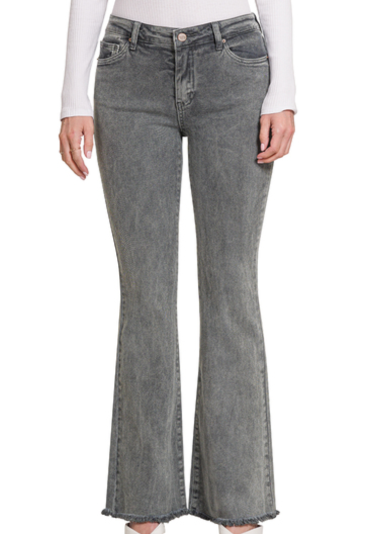 Acid Washed Frayed Hem Bootcut Pants (multiple colors)(S-XL)