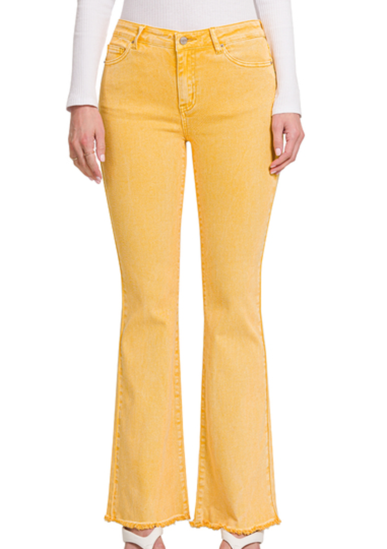 Acid Washed Frayed Hem Bootcut Pants (multiple colors)(S-XL)