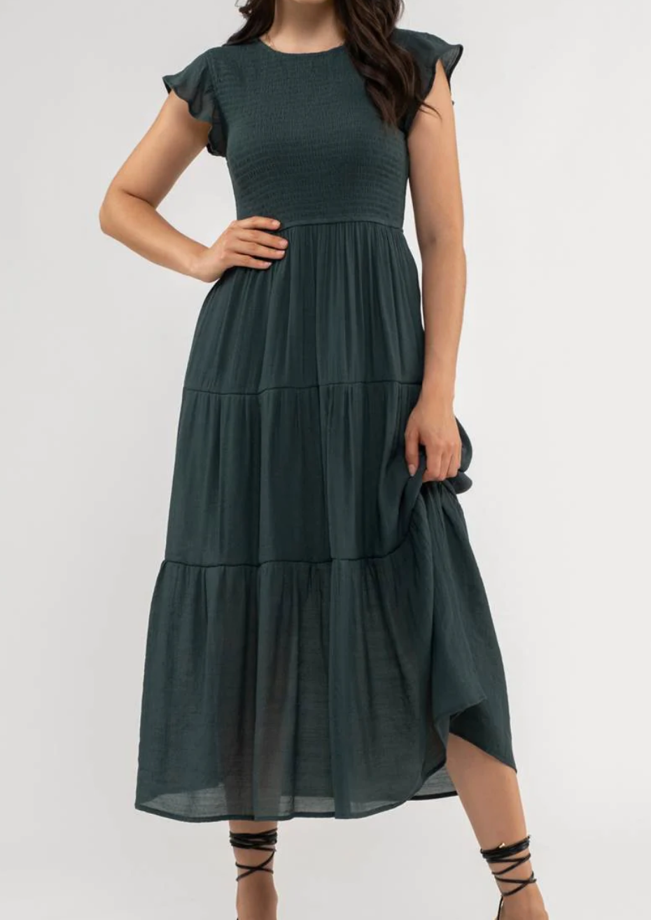 Smocked Tiered Midi Dress (S-3X)(3 Colors)