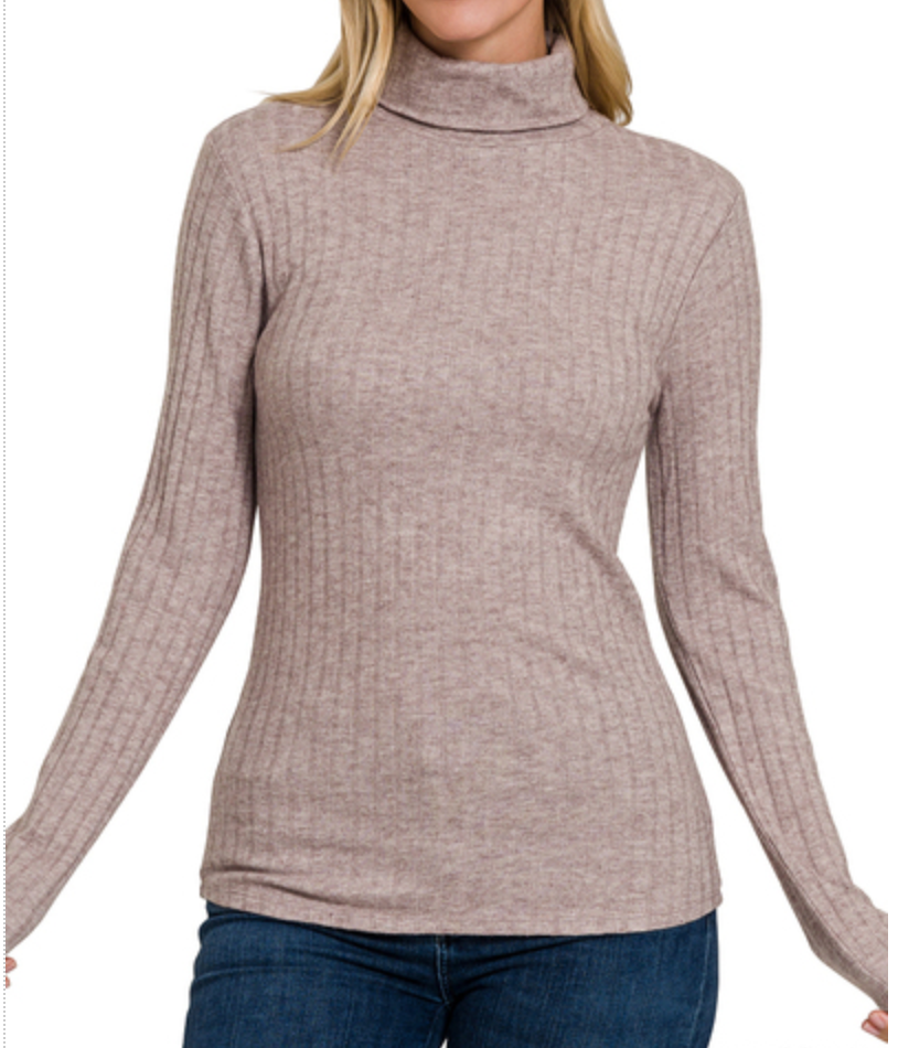 Ribbed Long Sleeve Turtleneck Top (S-L)(2 Colors)