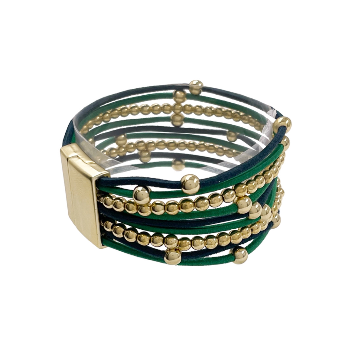 Green Suede/Gold Beaded Magnetic Bracelet