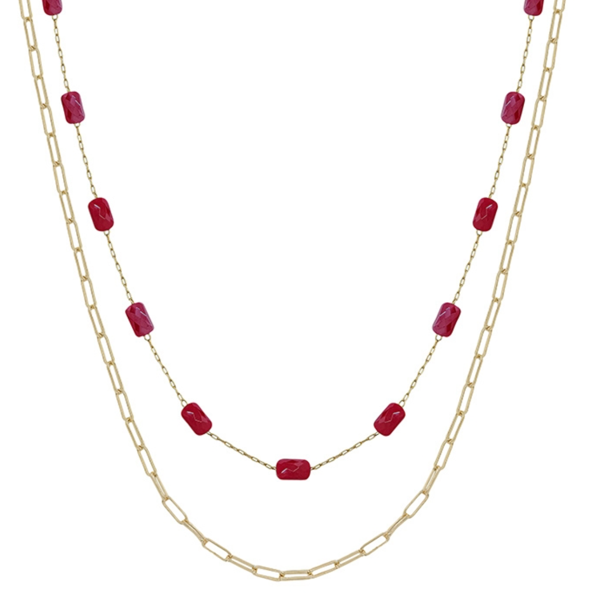 Red Beaded and Gold Necklace