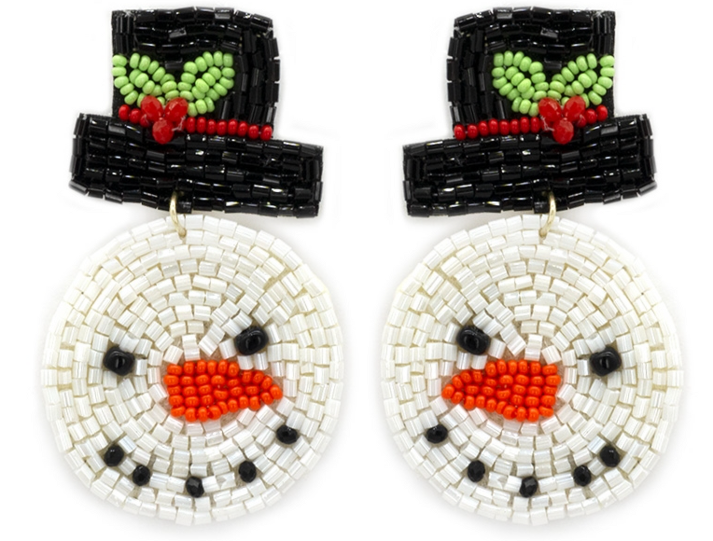 SALE! Seed Bead Snow Man Earrings