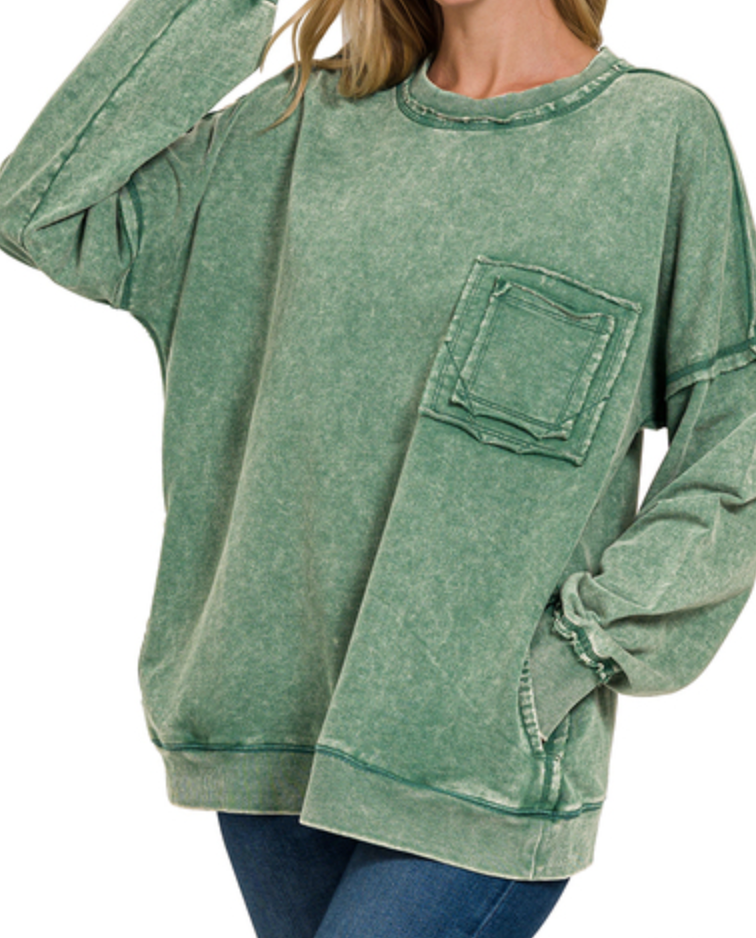 The Kimmie (PLUS) Sweatshirt w/ Chest Pocket (2 colors)(1X-3X)
