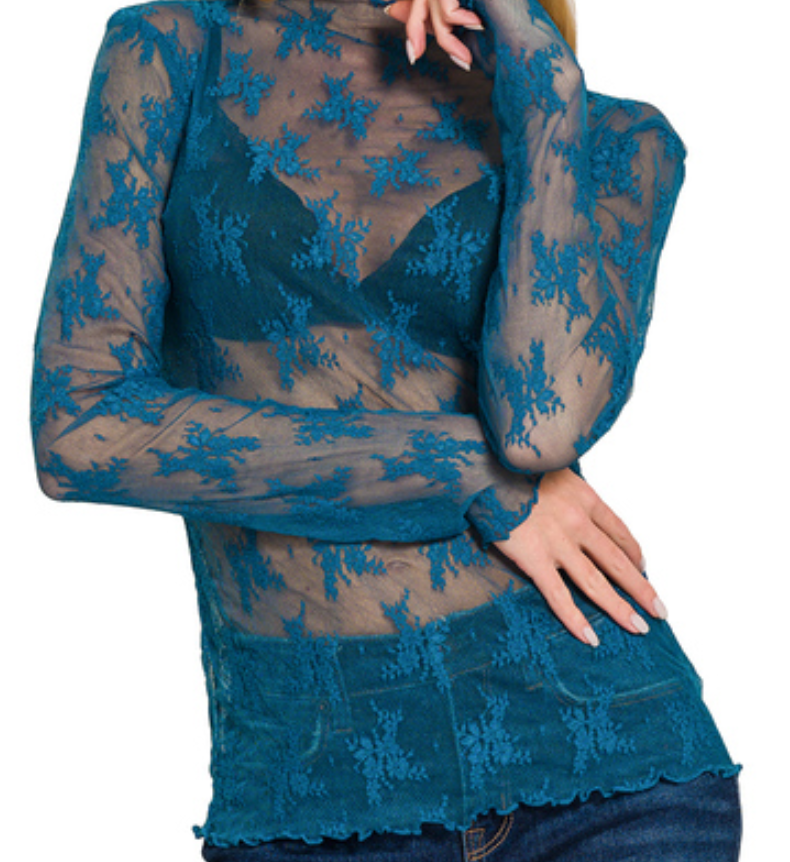 Floral Lace Mesh Top (S-XL) (Multiple Colors) Cabernet color only on SALE for $10