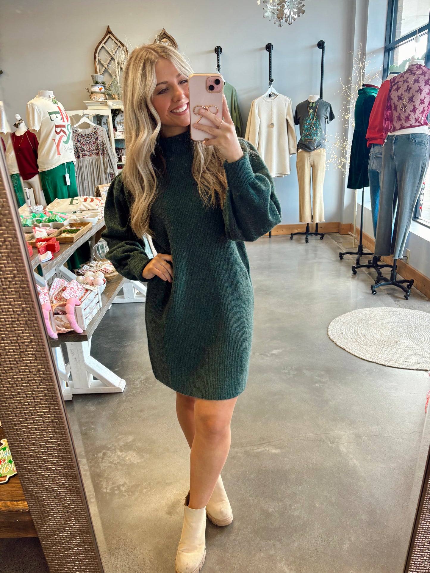 The Anslee Puff Sleeve Sweater Dress (S-L)(2 COLORS)