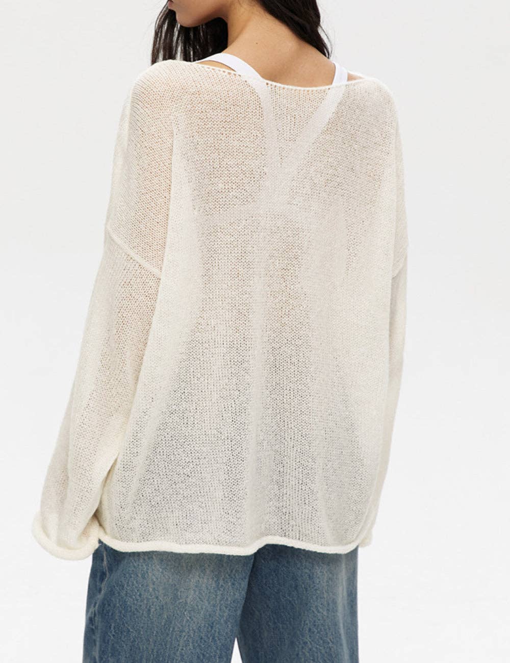 Solid Color Hollow Knit Top Apricot White (S-L)