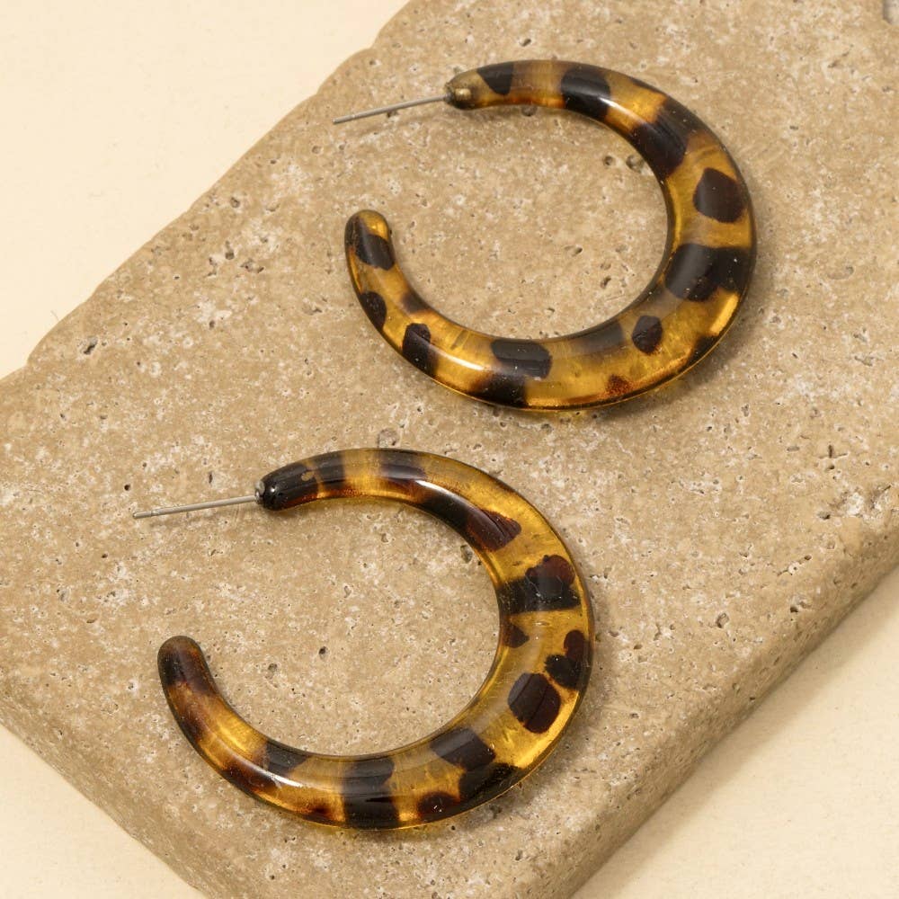 Tortoise Shell Resin Hoop Earrings