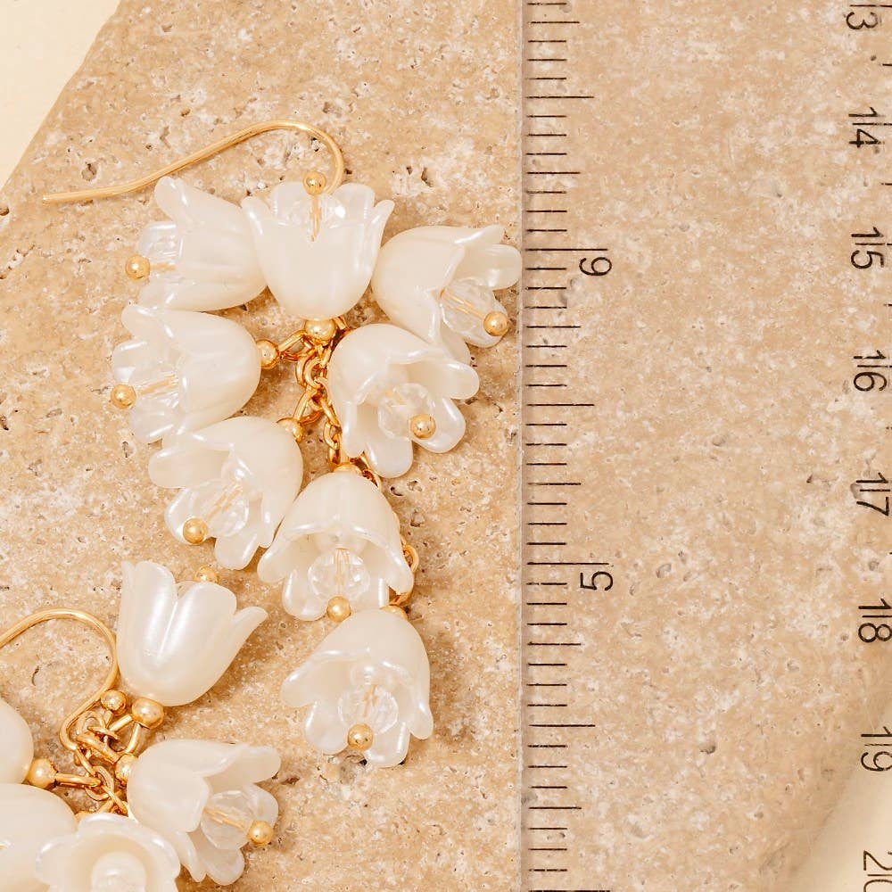 Pearl Flower Charms Chain Dangle Earrings