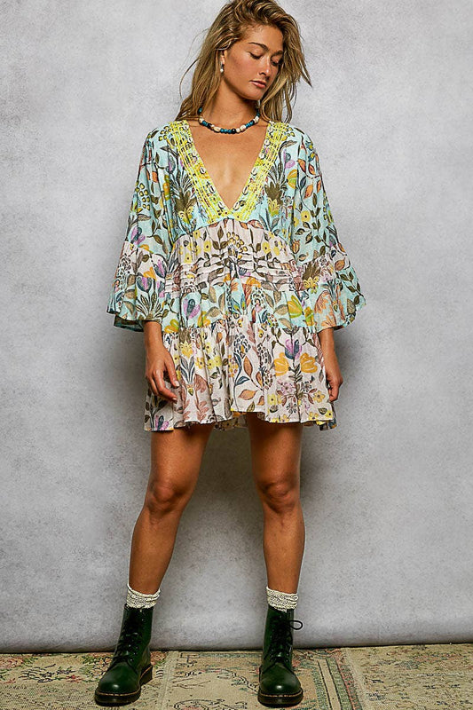 V-neck Woven Dress (S-L)(RUNS BIG)