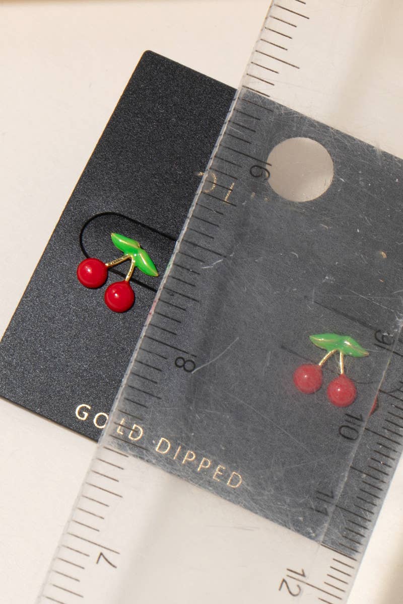 Gold Dipped Mini Cherry Stud Earrings
