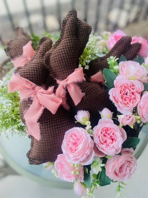 SALE!!!! Handmade Vintage Linen “Chocolate” Bunnies – Easter Rabbit
