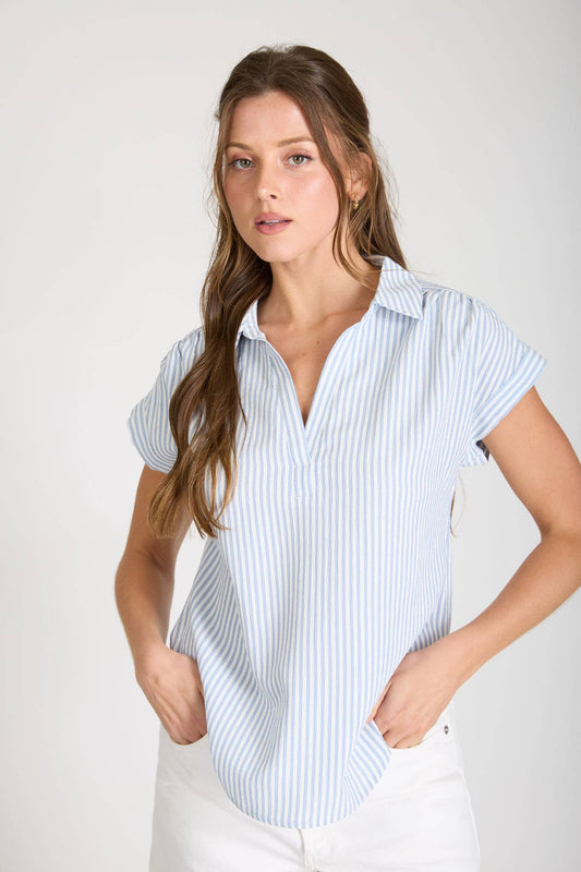 The Lisa Striped V-Neck Collar Top (S-L)