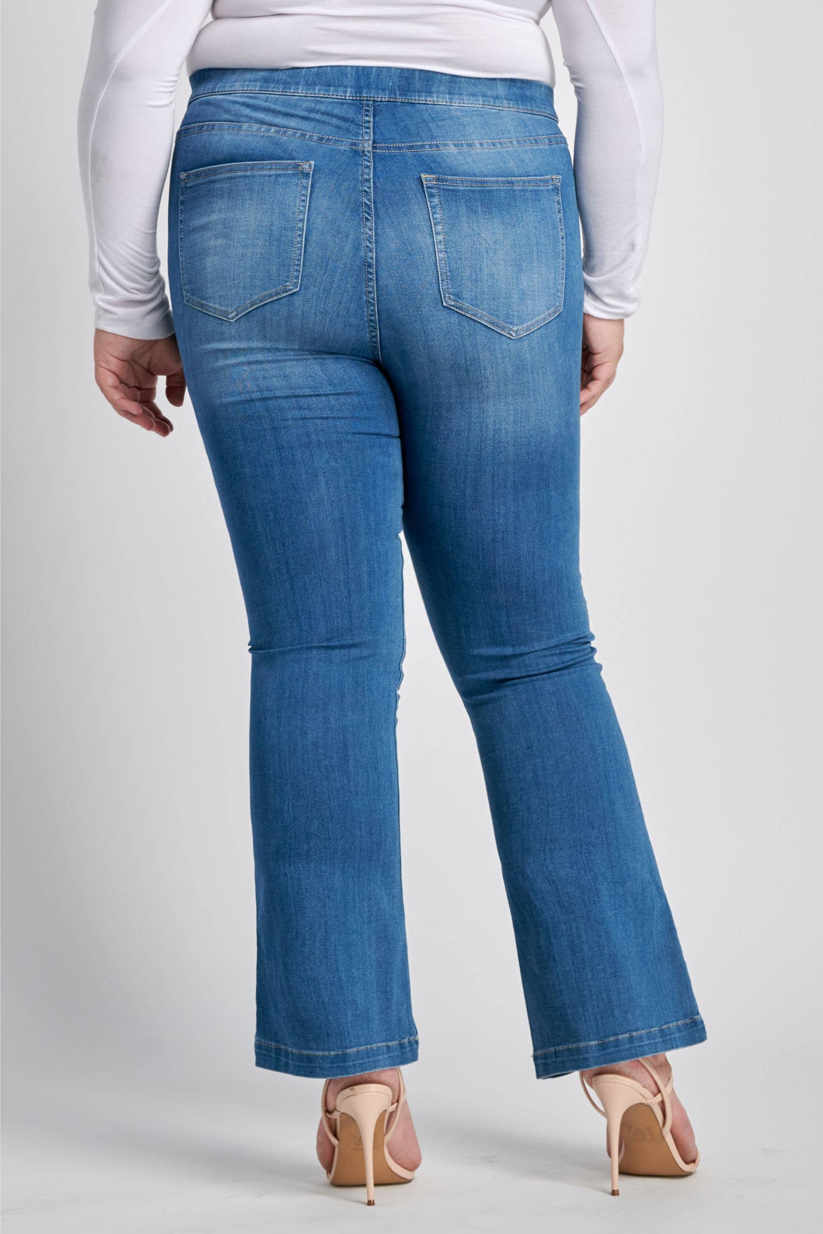 Cello Jeans - PLUS Mid Rise Medium wash Flare Jegging (30")(PETITE)