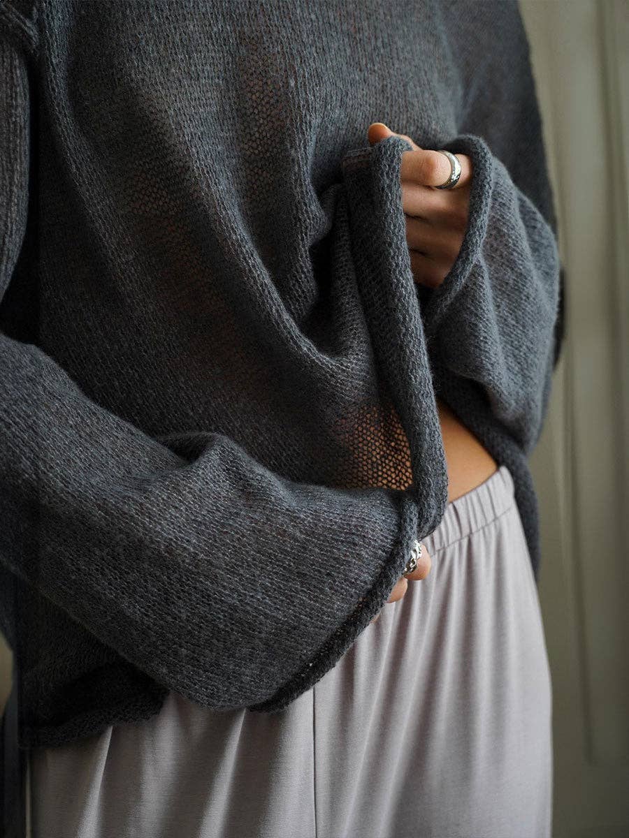 Solid Color Hollow Knit Top Apricot White (S-L)