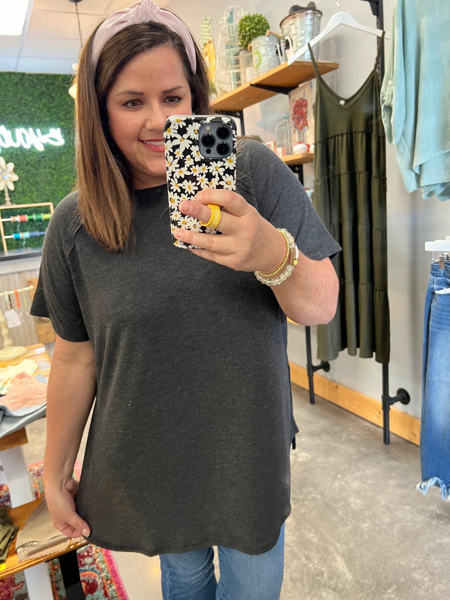 Basic Waffle Weave Black Top (1X-3X)