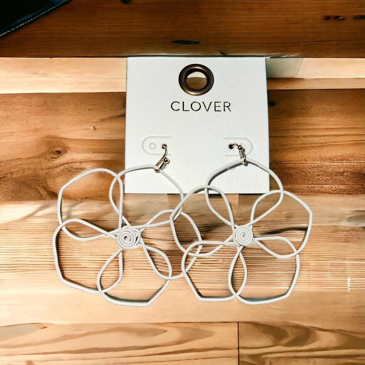White Wired Flower Earrings