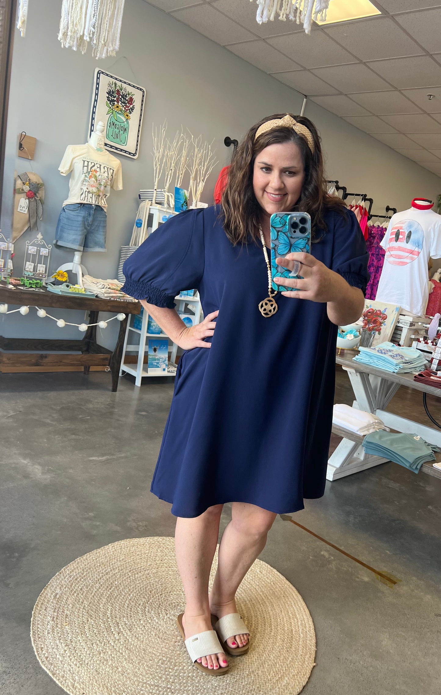 Navy Ruffle Dress (1X-3X)