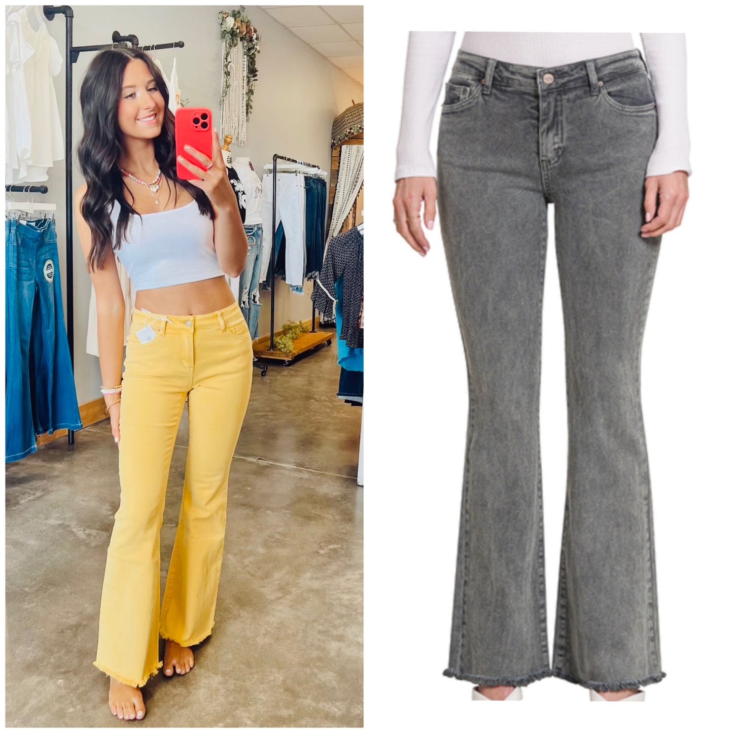 Acid Washed Frayed Hem Bootcut Pants (multiple colors)(S-XL)