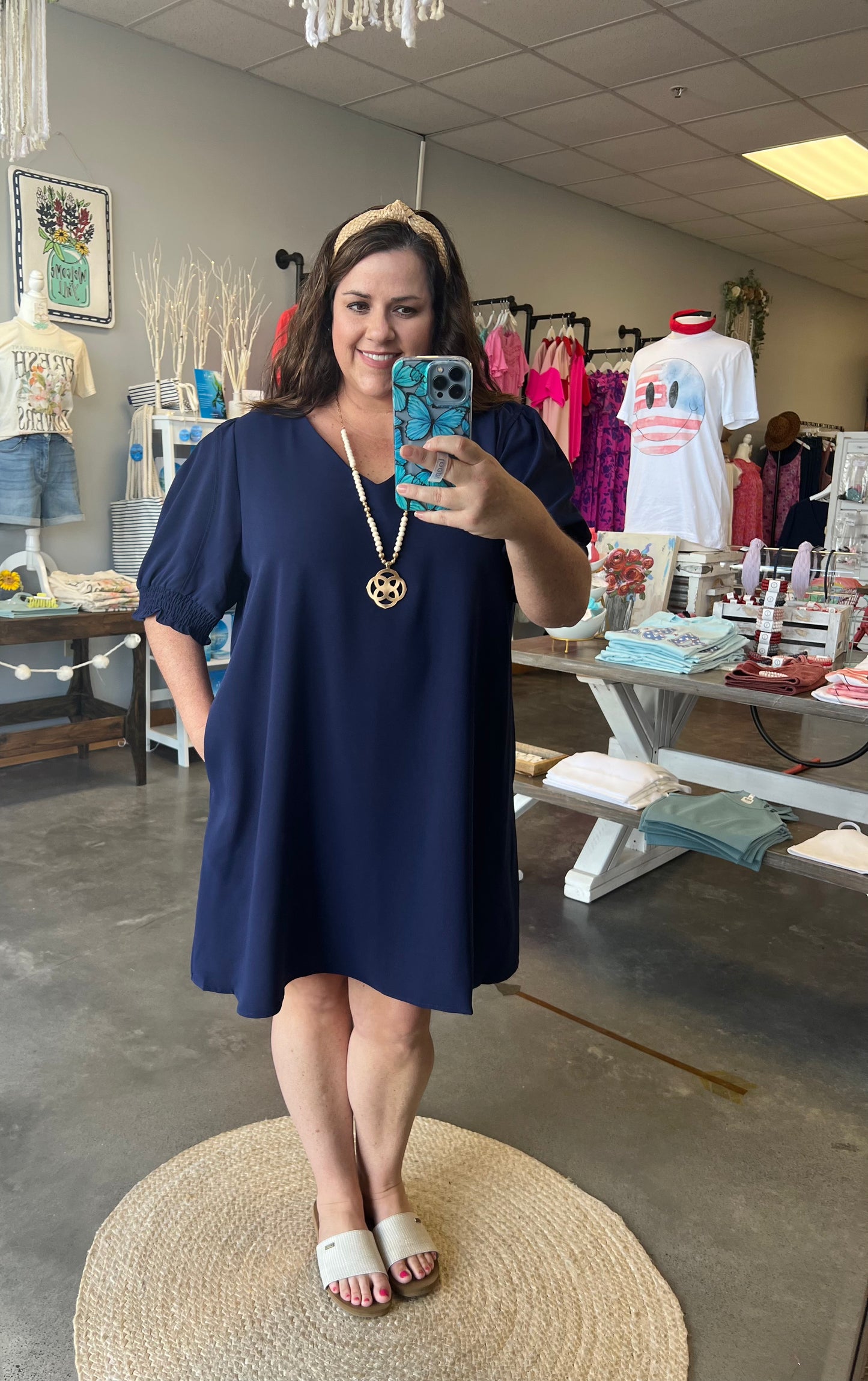 Navy Ruffle Dress (1X-3X)