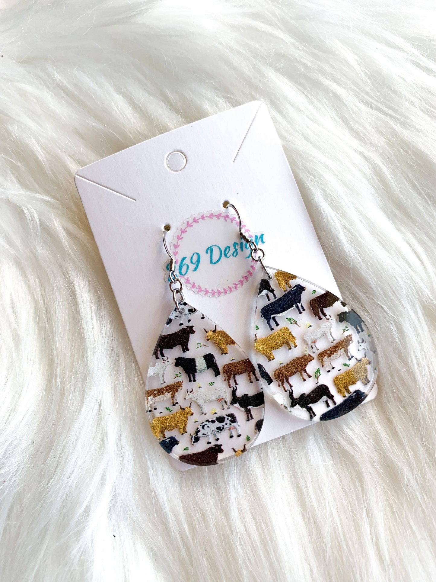 Cow Teardrop Acrylic Earrings