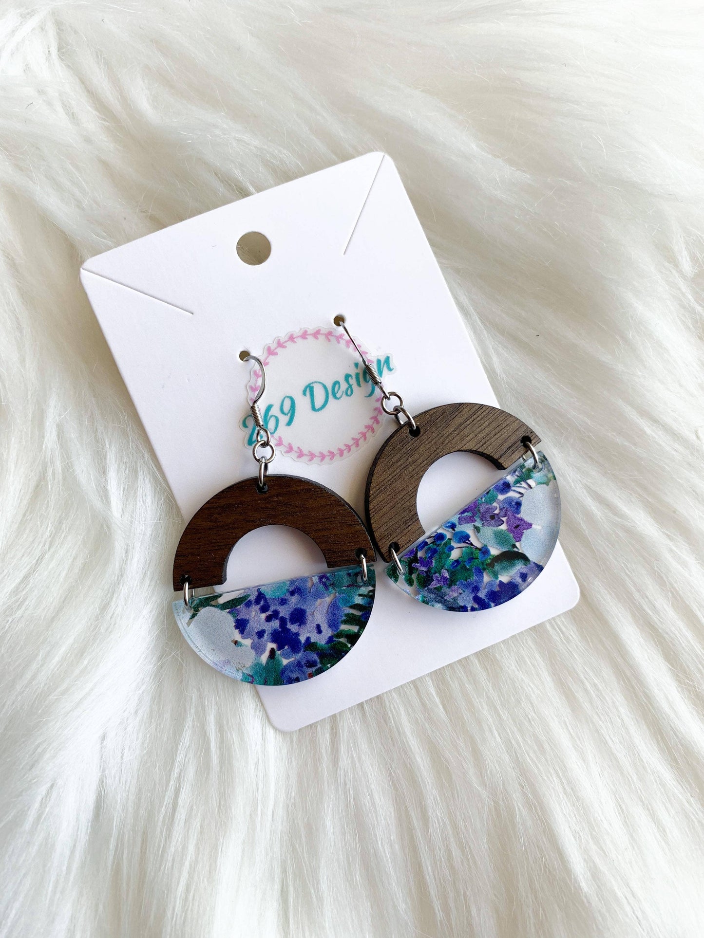 Blue Flowers Split Circle Dangles