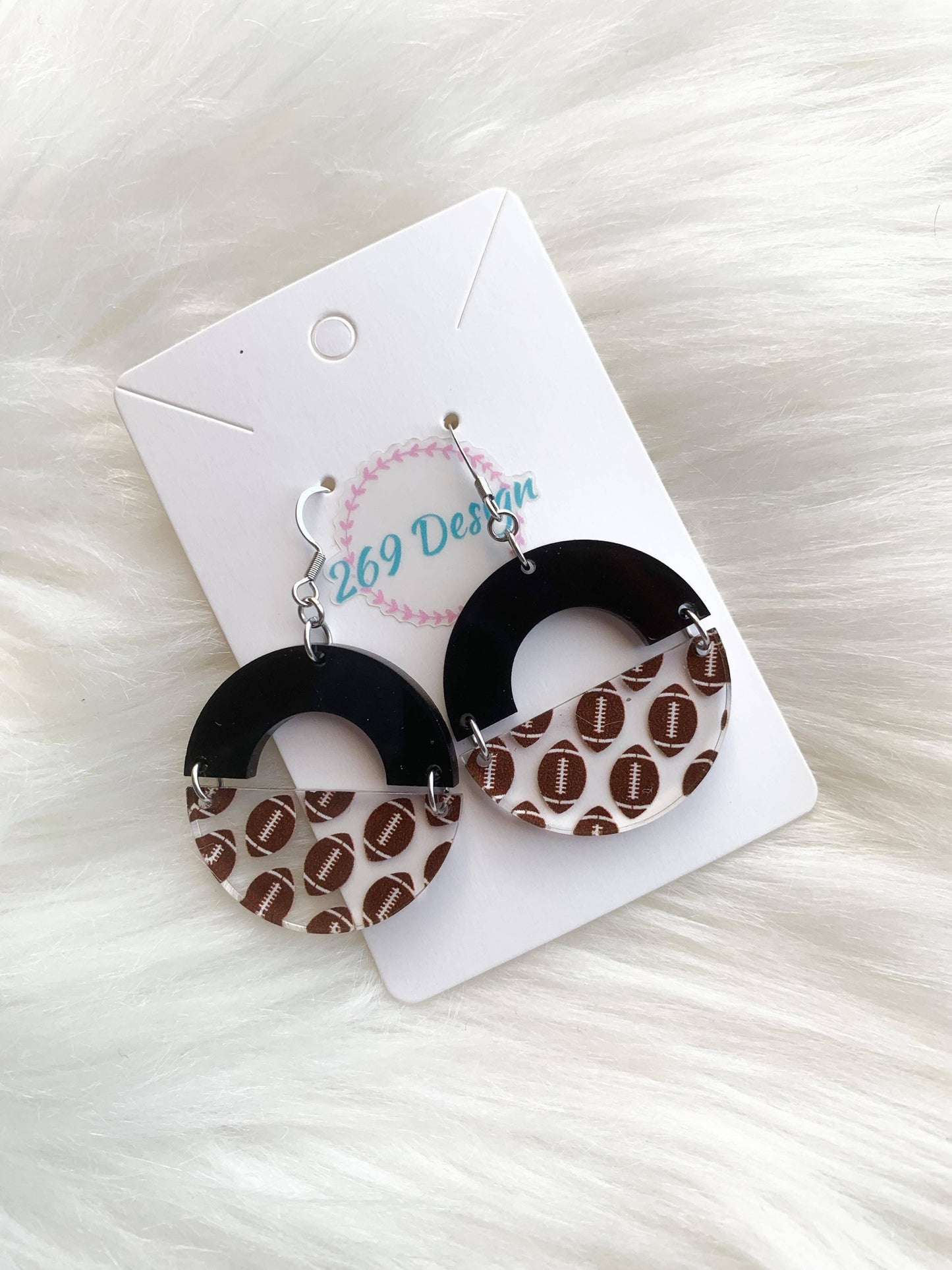 Football Wood Circle Earrings