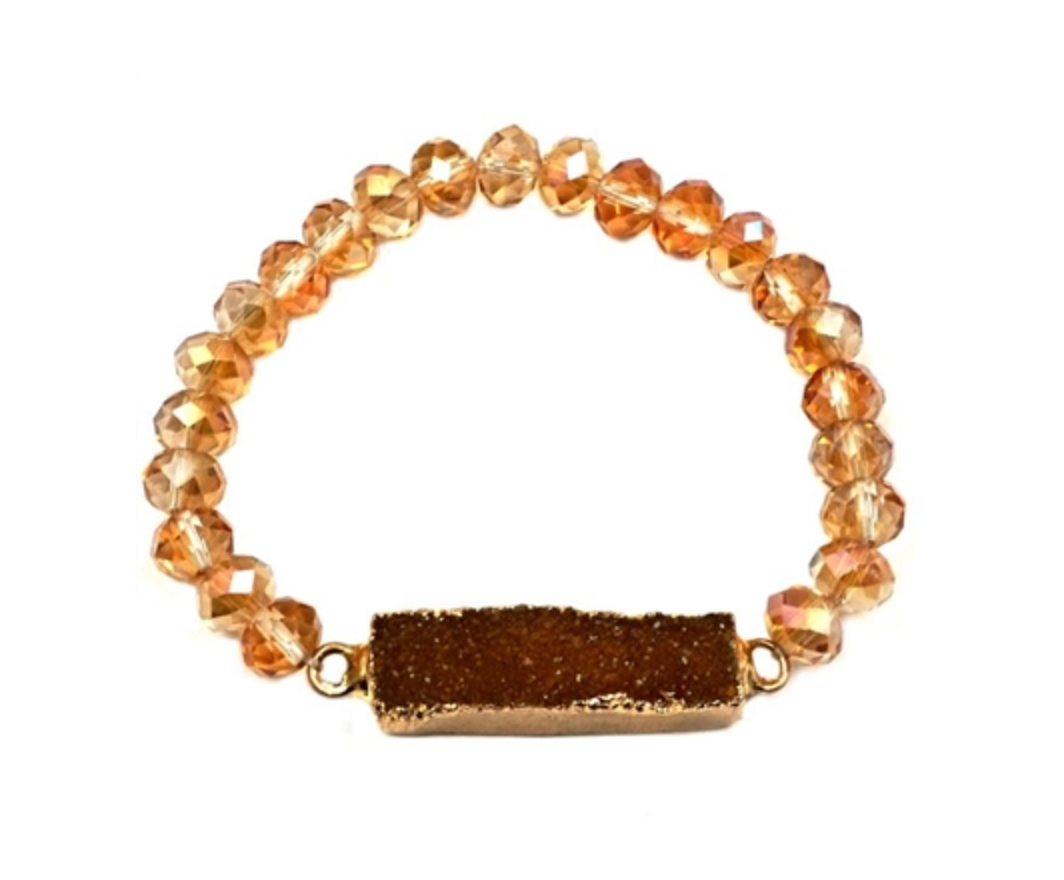 Champagne Crystal Stretch Bracelet with Rectangle Druzy