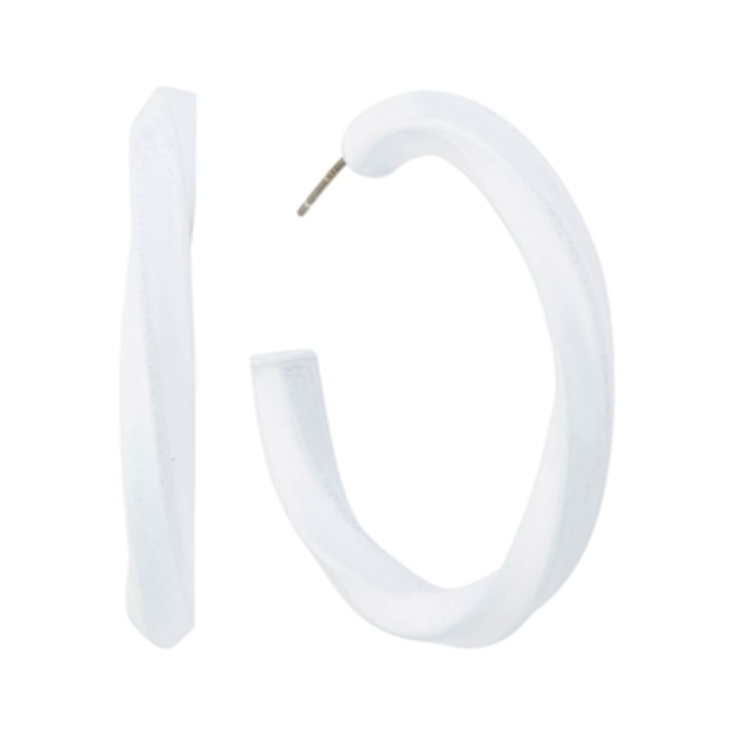 White Twisted Hoop Earrings