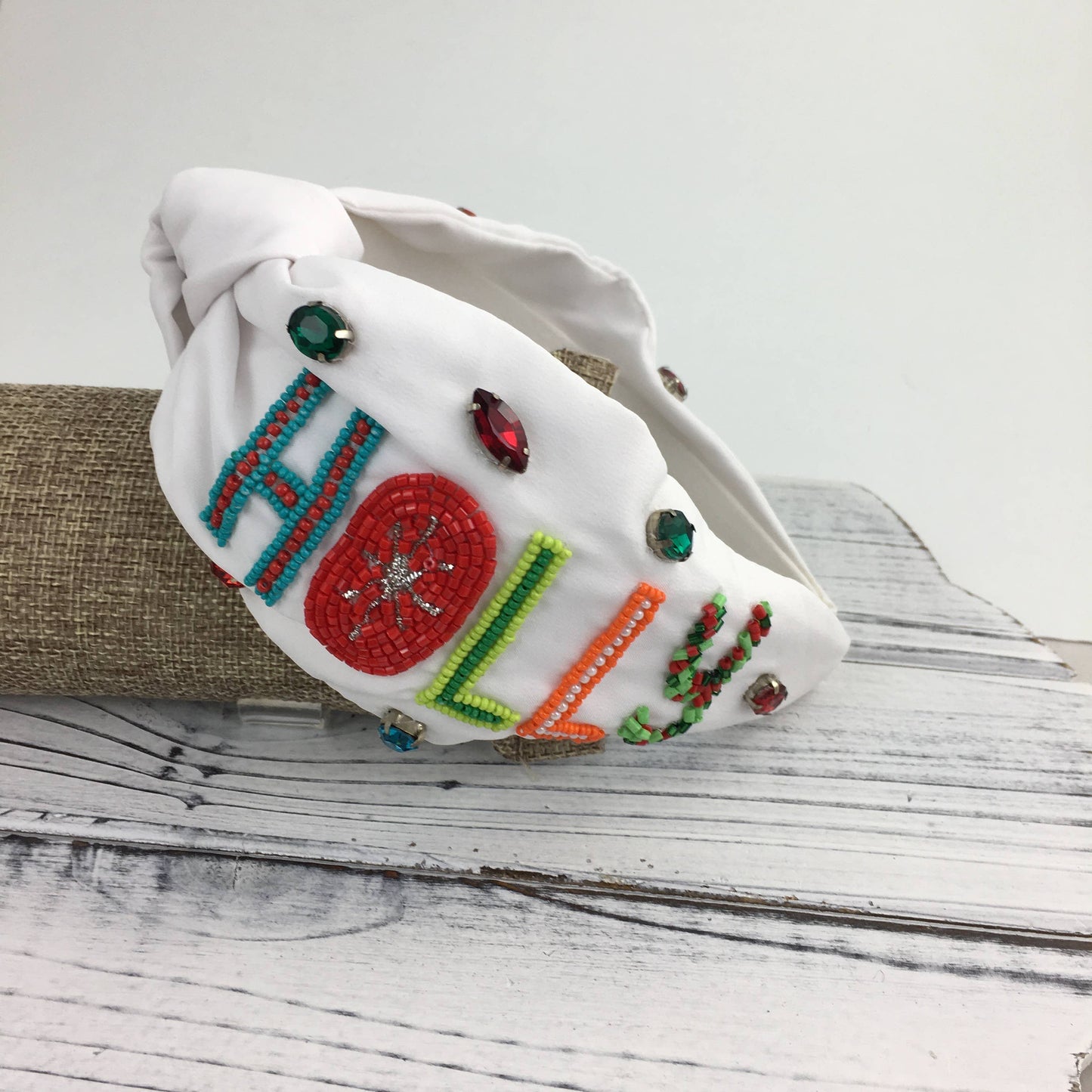 Holly Jolly Christmas Knot headband White