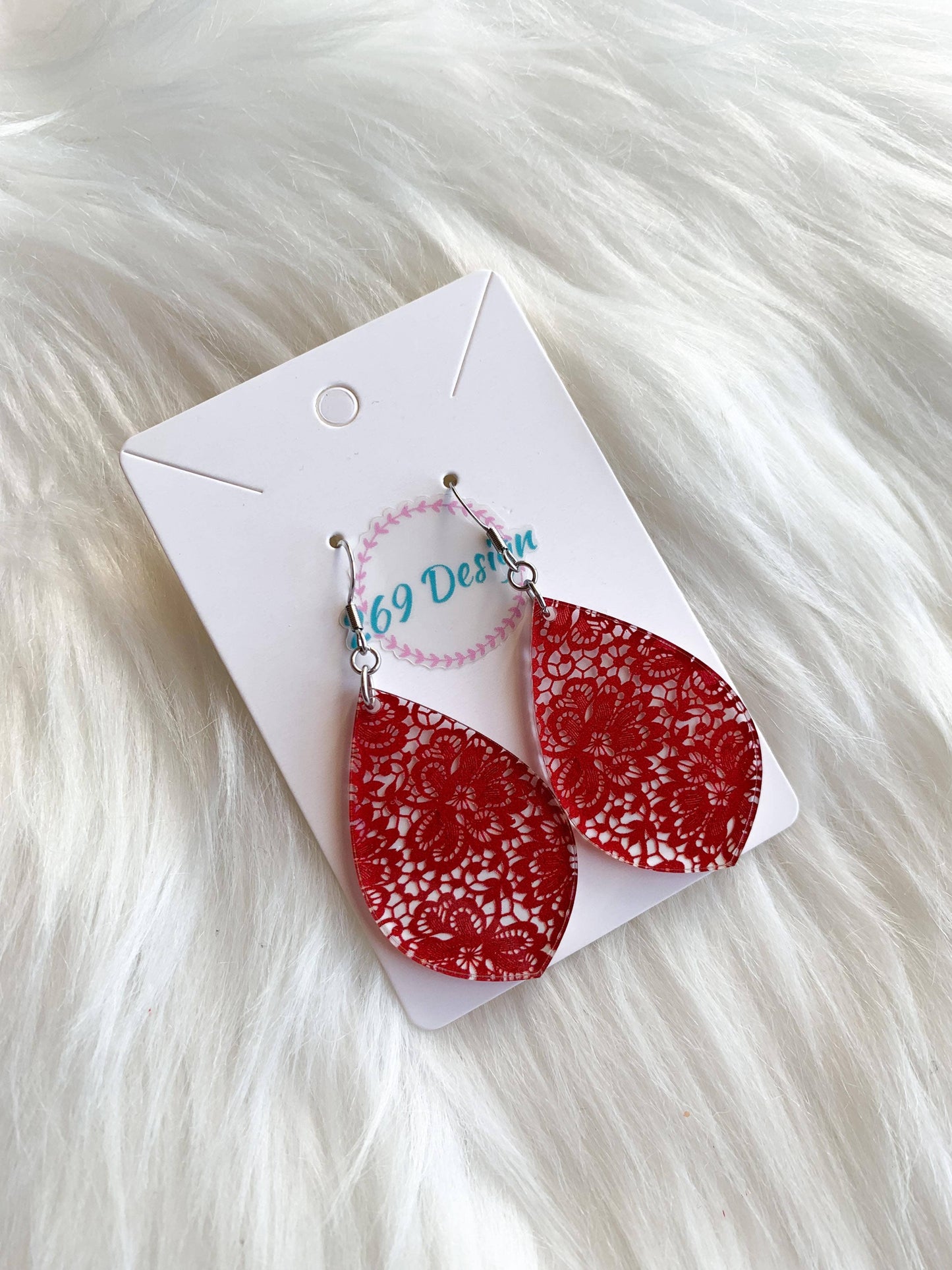 Red Lace Fancy Dangle Earrings