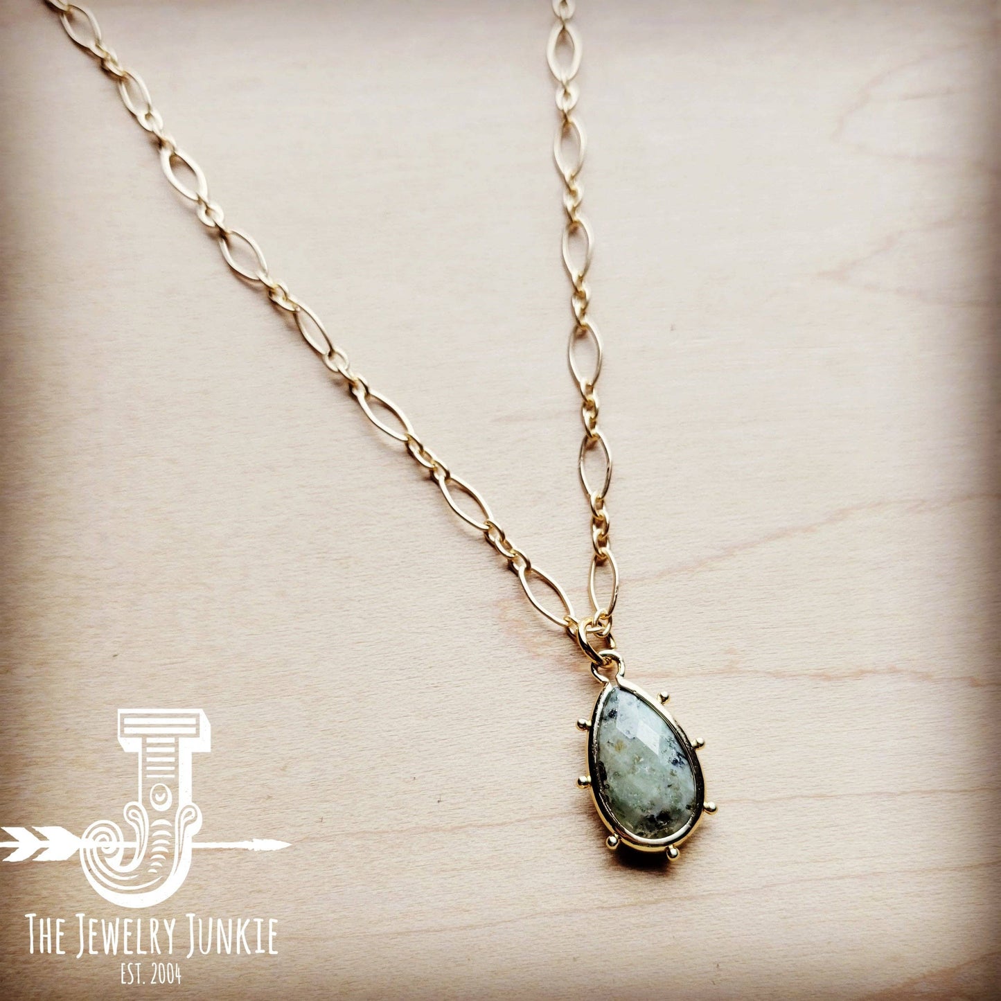 The Jewelry Junkie - Matte Gold Collar Necklace w/ African Turquoise Pendant